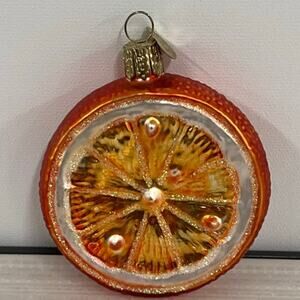 Old World Christmas OWC 3” Christmas Ornament Glass Fruit Orange Slice Glitter